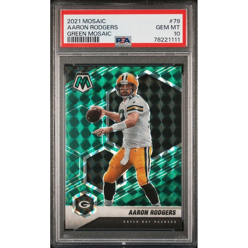 Aaron Rodgers 2021 Panini Mosaic Green Football Card #75 Graded PSA 10 - 8'6" x 11'6"