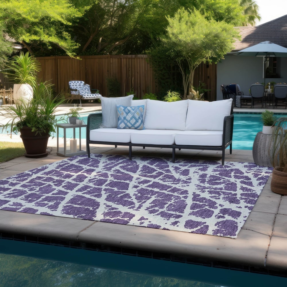 Machine Washable Indoor/ Outdoor Transitional Purple Crackle Chantille Rug