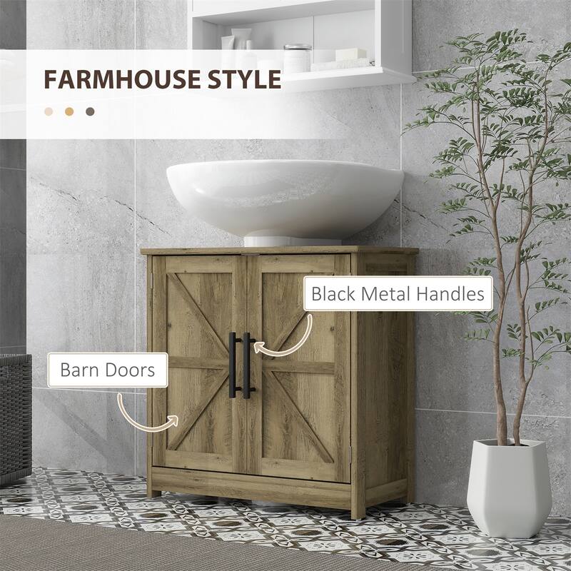 Distressed Grey Pedestal Bathroom Sink Storage Cabinet with Adjustable Shelf and Magnetic Door Closure
