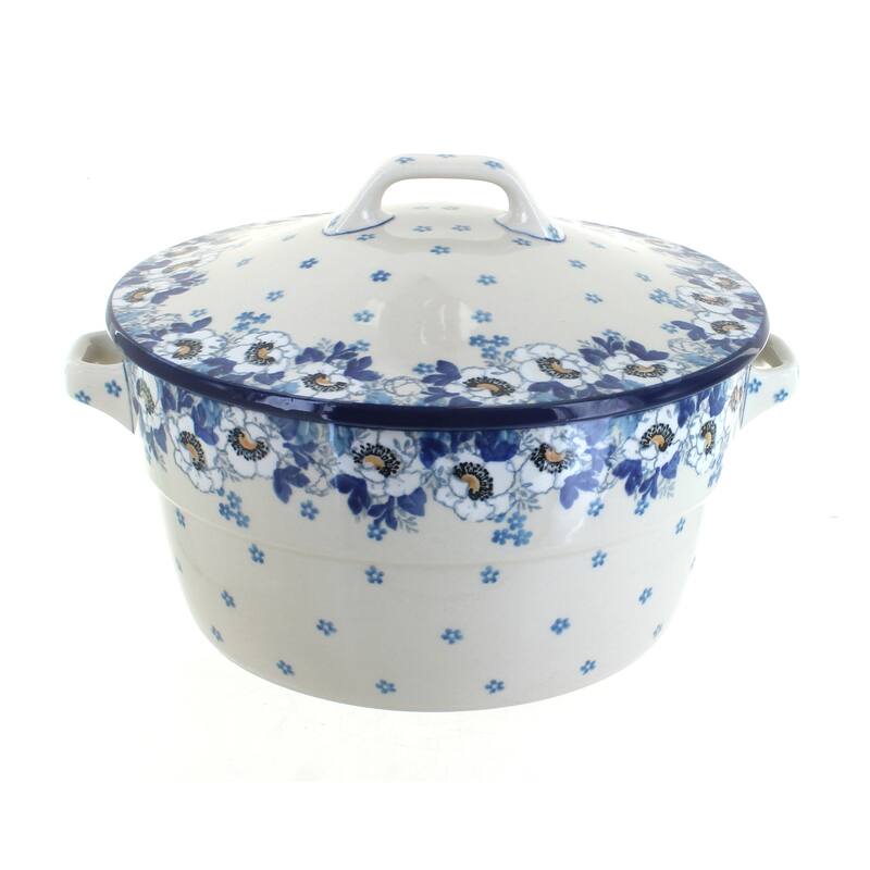 Blue Rose Polish Pottery 278 Ceramika Artystyczna Covered Round Baker - Georgia Blue