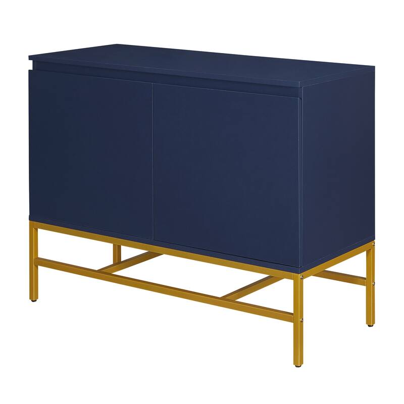 2 Doors Sideboard Buffet Cabinet with Adjustable Shelf & Gold Legs, Accent Cabinet Console Table for Dining Room Entryway, Navy