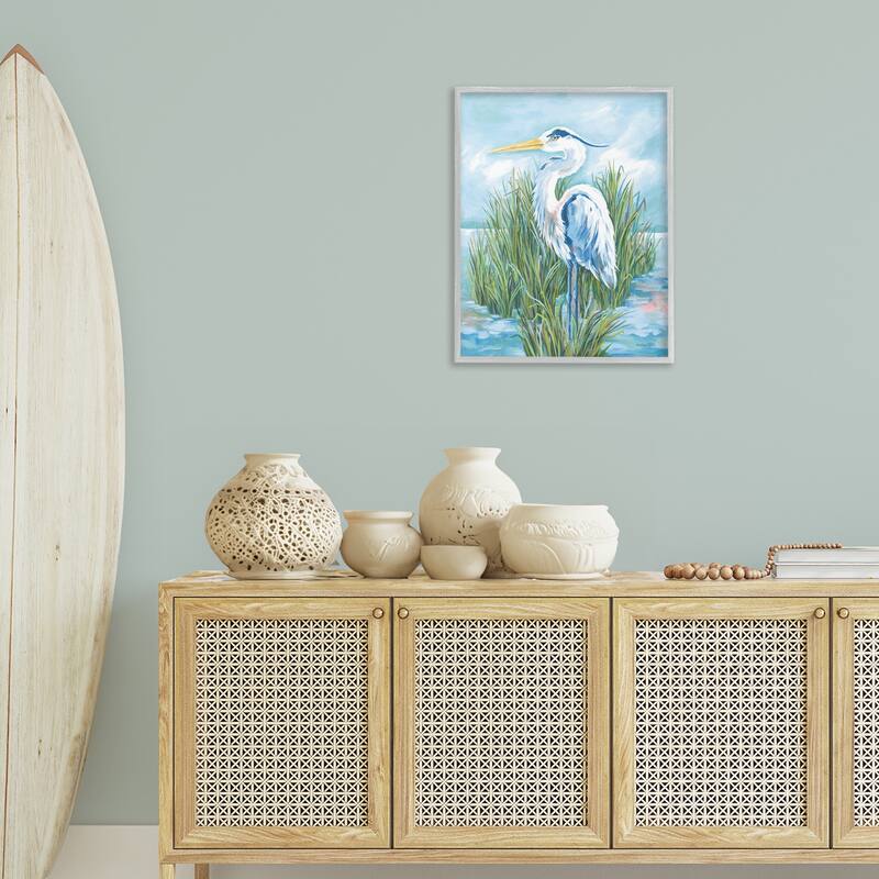 Stupell Coastal Heron Bird Framed Giclee Art Design By Diane Kater