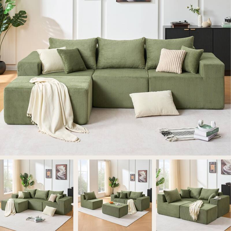 4-Piece L-Shaped Sectional Sofa, Recliner Sofa with Spacious Chaise Lounge Sofa, Sleeper Sofa with Movable Ottoman