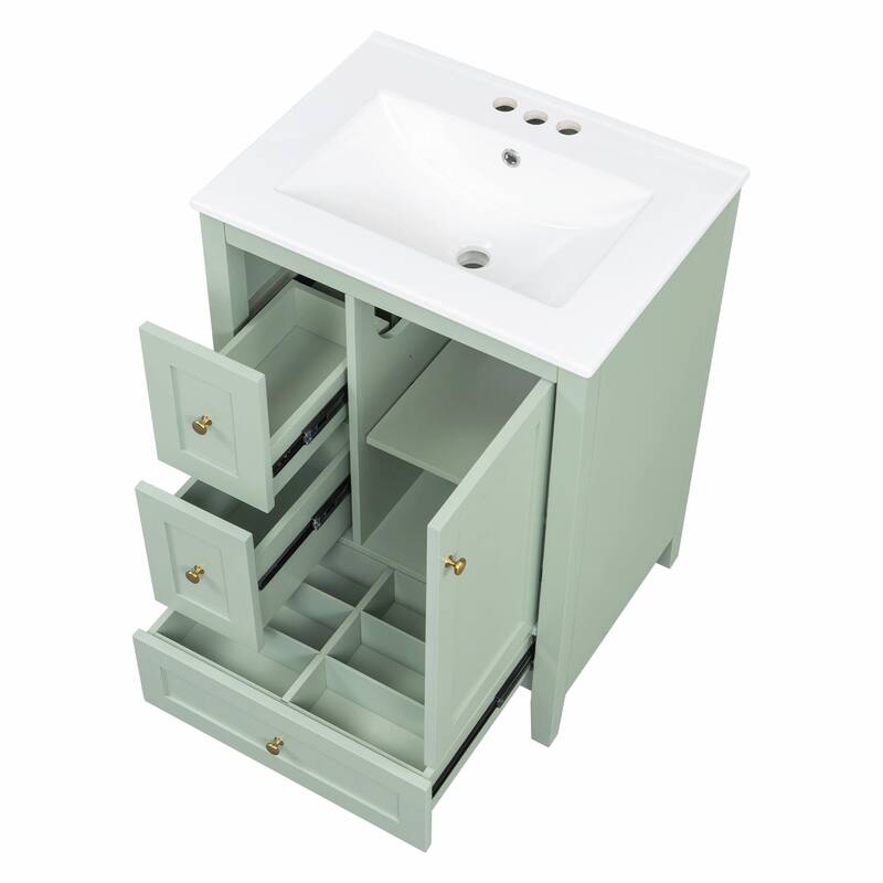 24-Inch Bathroom Vanity with Storage, Adjustable Shelf, Removable Dividers