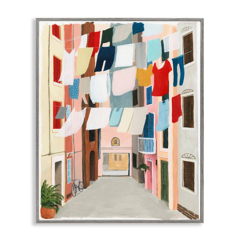 Stupell Colorful Laundry Day Clothes Line Between Apartments Framed Art, 11 x 14, Design By Artist Grace Popp