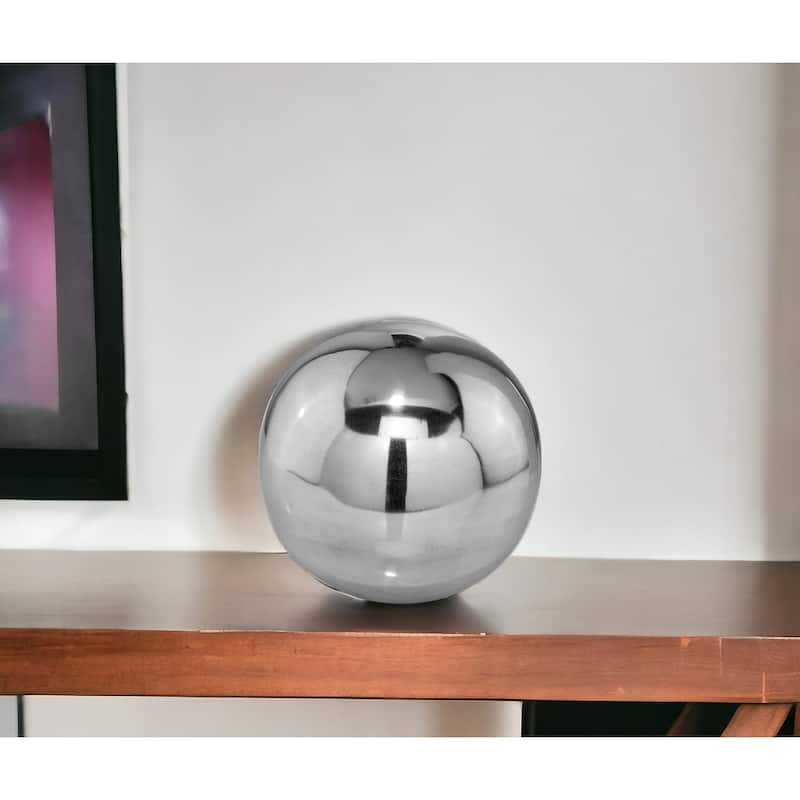HomeRoots 10" Silver Buffed Aluminum Decorative Orb - 10' X '10' X '10 - 10' X '10' X '10