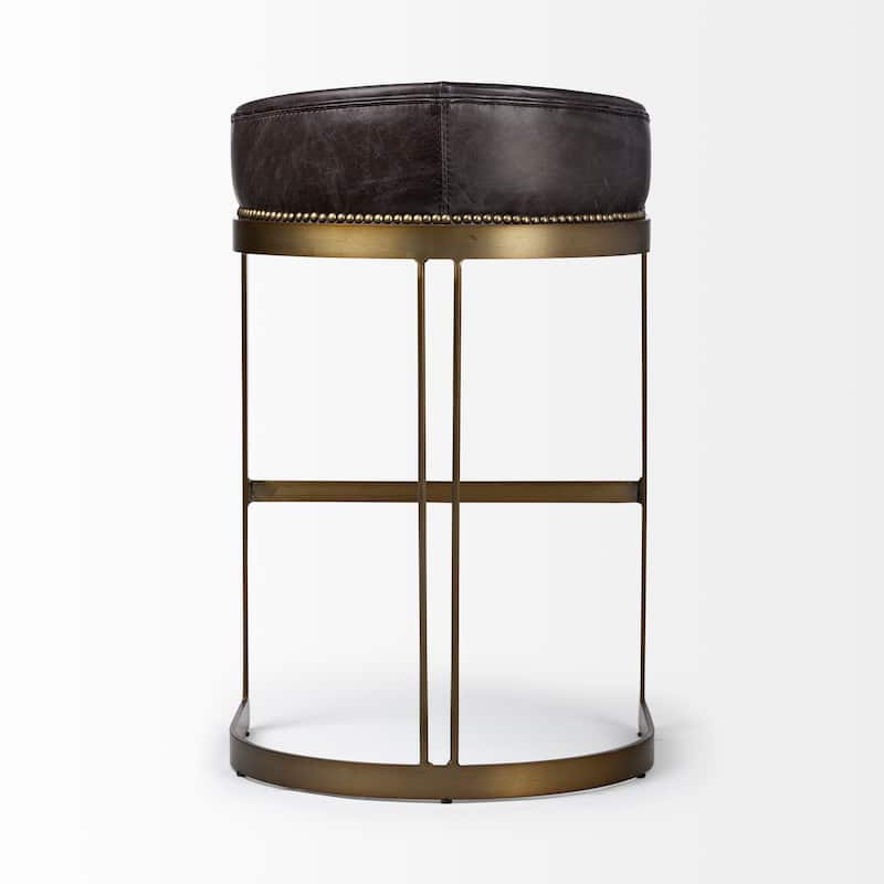Hollyfield Black Genuine Leather Seat with Gold Metal Frame Counter Stool - 20.5L x 19.8W x 32.8H