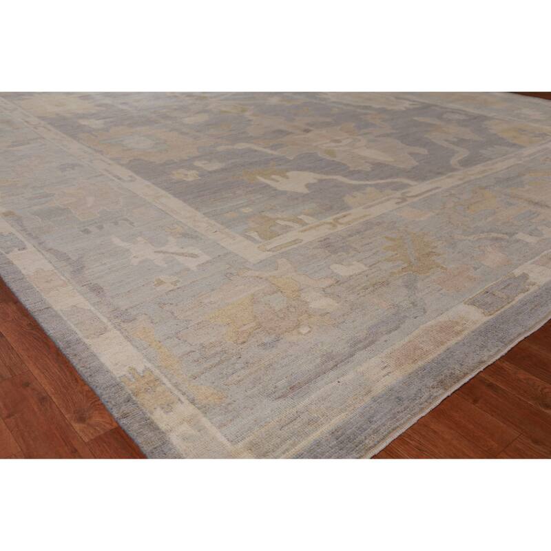 Hand Knotted Oriental 100% Wool Carpet Transitional All-Over Greys & Charcoal Oushak Area Rug - 13' 9'' X 10' 1''