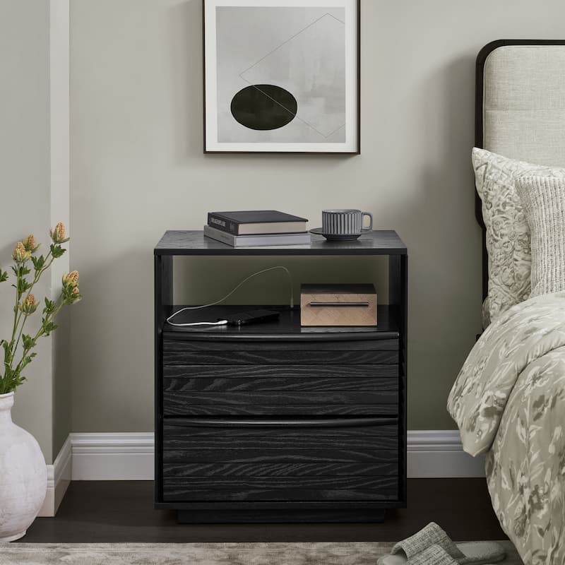 Mid Century Modern Nightstand with Charging Station