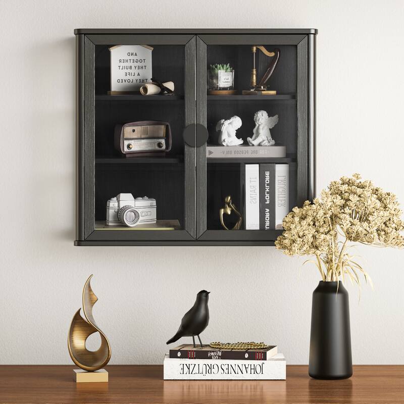Modern Wall-Mounted Storage Cabinet with Tempered Glass Doors