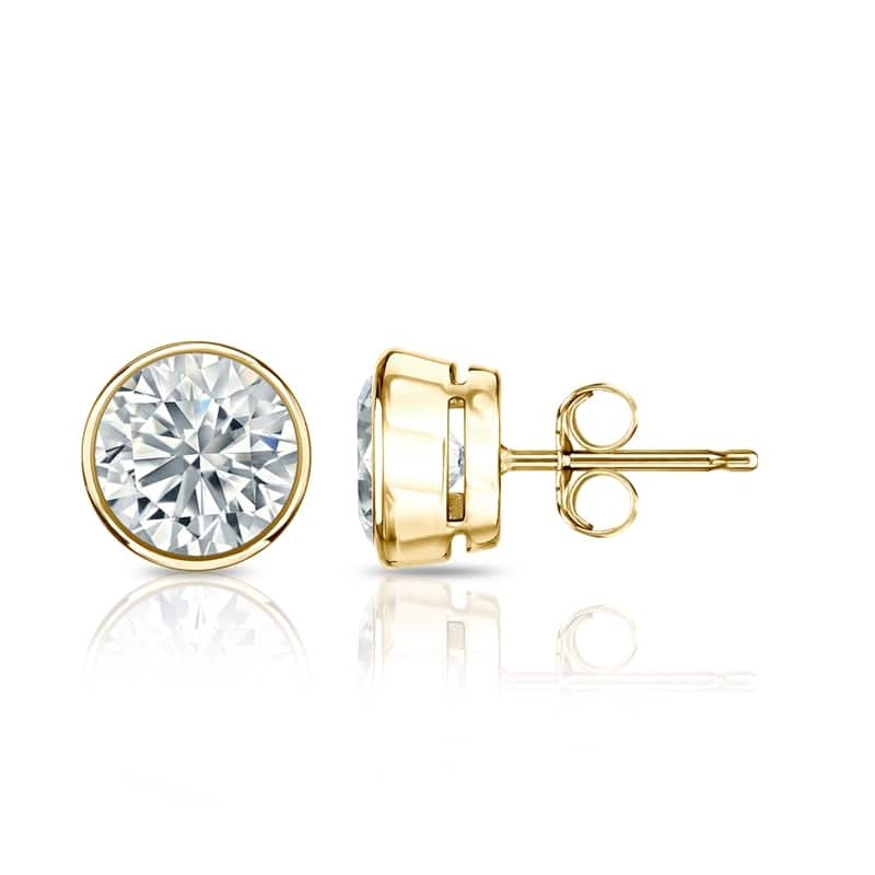 Auriya Lab Grown Round Bezel Diamond Stud Earrings 2.00 to 10.00 ct. tw. Push-Back (D-E VVS) - 5.00ct. tw. - Gold - Yellow