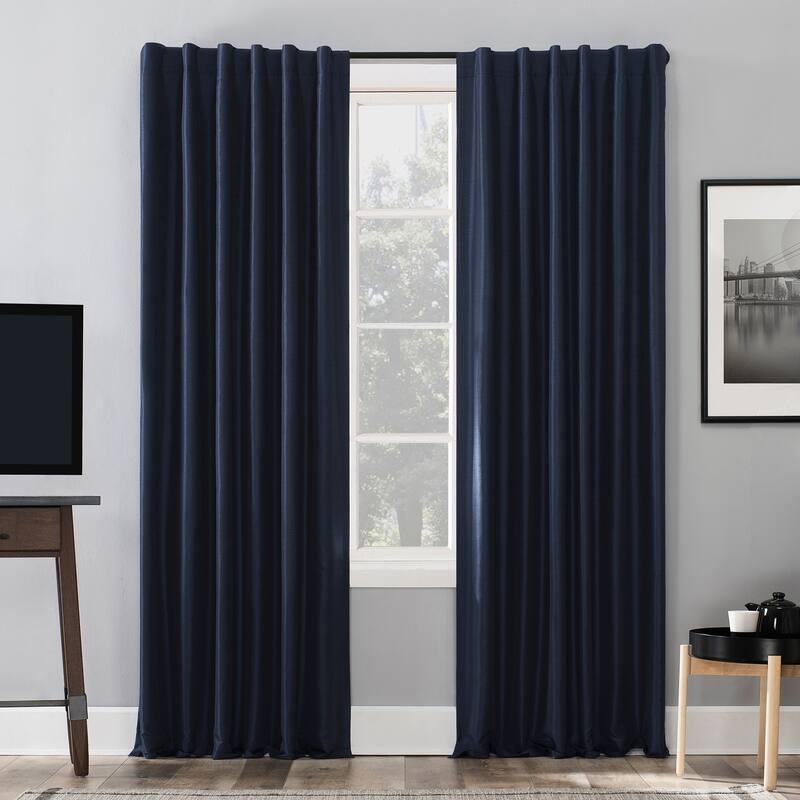 Sun Zero Evelina Faux Dupioni Silk Blackout Curtain Panel, Single Panel - 50 x 108 - Navy