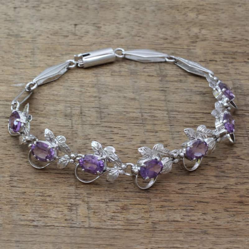 Novica Handmade Purple Mist Amethyst Link Bracelet