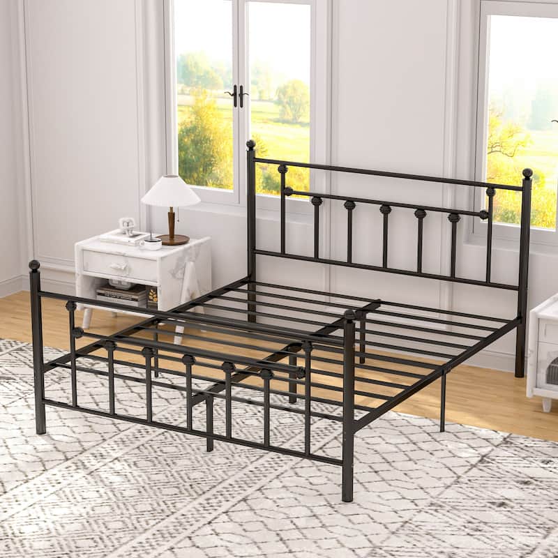 VECELO Metal Platform Bed Frame with Headboard and Footboard, Heavy Duty Slat Support/Underbed Storage Space, Victorian Style