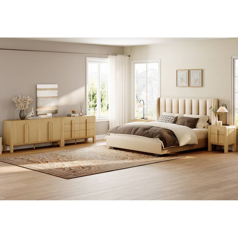 WAMPAT 4 Pcs Bedroom Set,6 Drawer Dresser And Nightstand Sets For Bedroom, Night Stand Set Of 2, Modern Accent Chest