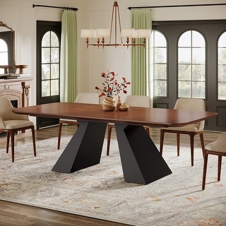 78.7" Solid Wood Rectangle Dining Table with Carbon Steel Double ...