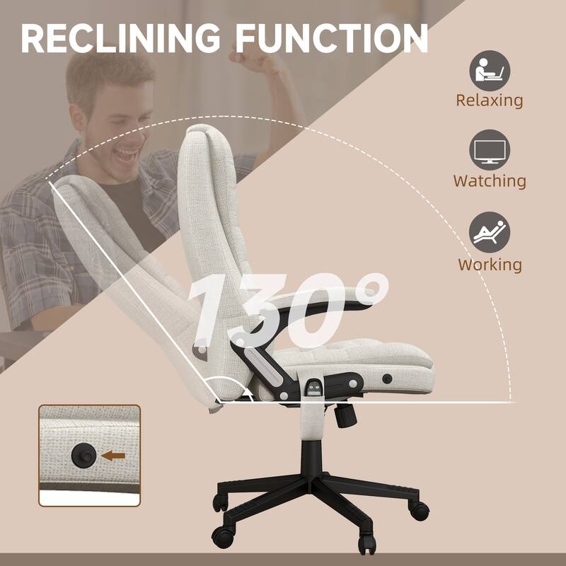 HOMCOM 6 Point Vibrating Massage Office Chair with Heat, Linen High Back Executive Office Chair with Reclining Backrest