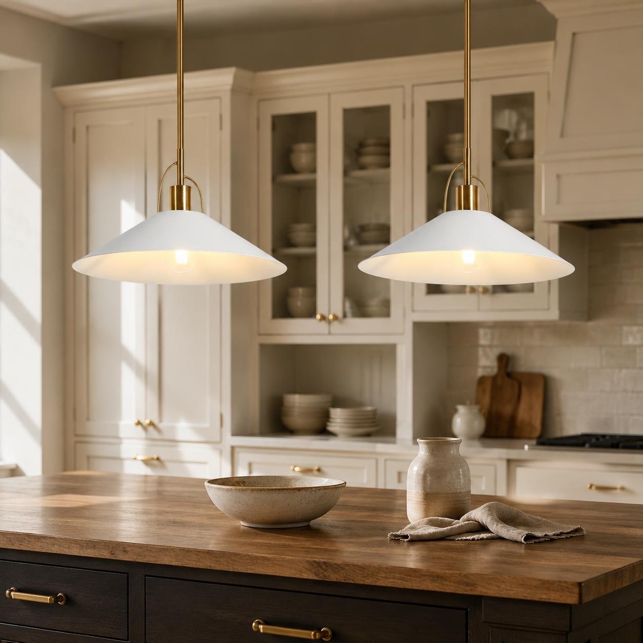 LALUZ 14" W Modern 1-Light Black/White Pendant Light for Kitchen Island Dining Room