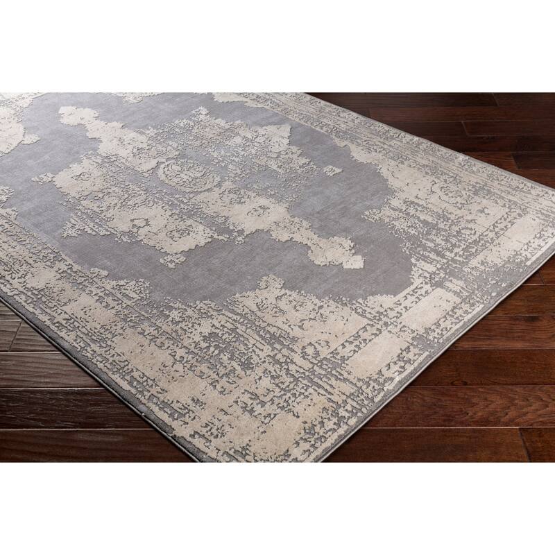 Livabliss Tabatha Distressed Grey Medallion Area Rug