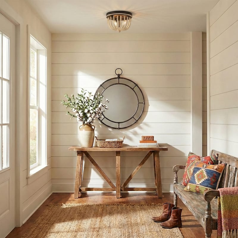 Fidenza 3-light Boho Beaded Flush Mount Ceiling Light Farmhouse Coastal Dome Lighting - 12 inches