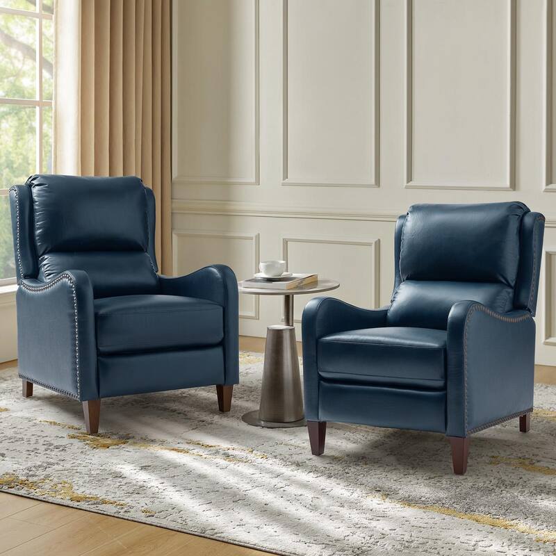 Brigida Modern Genuine Leather Nailhead Trim Recliner with Adjustable Footrest Set of 2 by HULALA HOME
