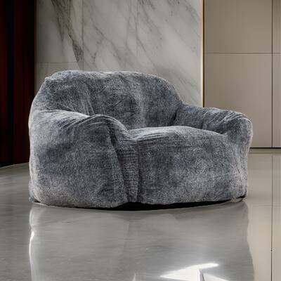 45 Inch Bean Bag Chair, Memory Foam, Faux Rabbit Fur, Grayish Blue