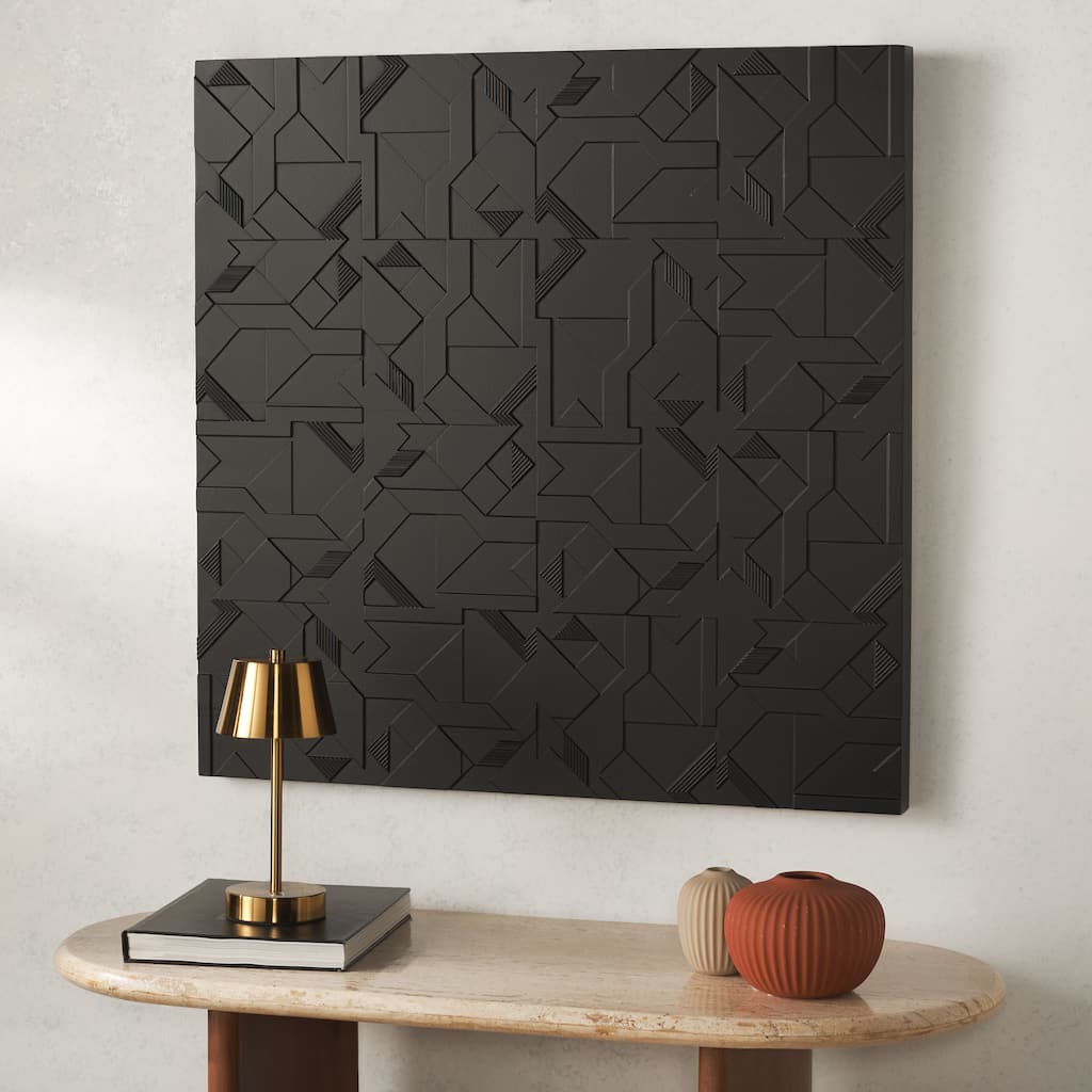 SAFAVIEH Home Emery 31.5-inch Black MDF Wall Decor - 31.5"W x 1.7"D x 31.5"H