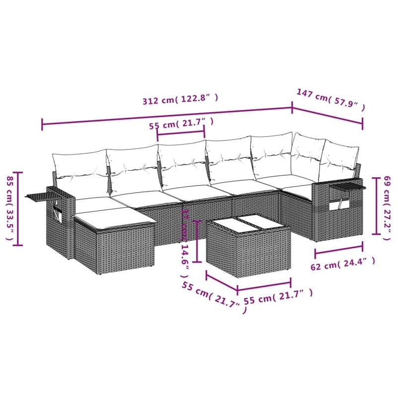 vidaXL 7 Piece Patio Sofa Set with Cushions Black Poly Rattan