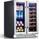 preview thumbnail 10 of 9, Yeego 24 inch Built-In French Door Dual Zone 20 Bottle Wine Refrigerator 60 Can Beverage Center - 24 inch