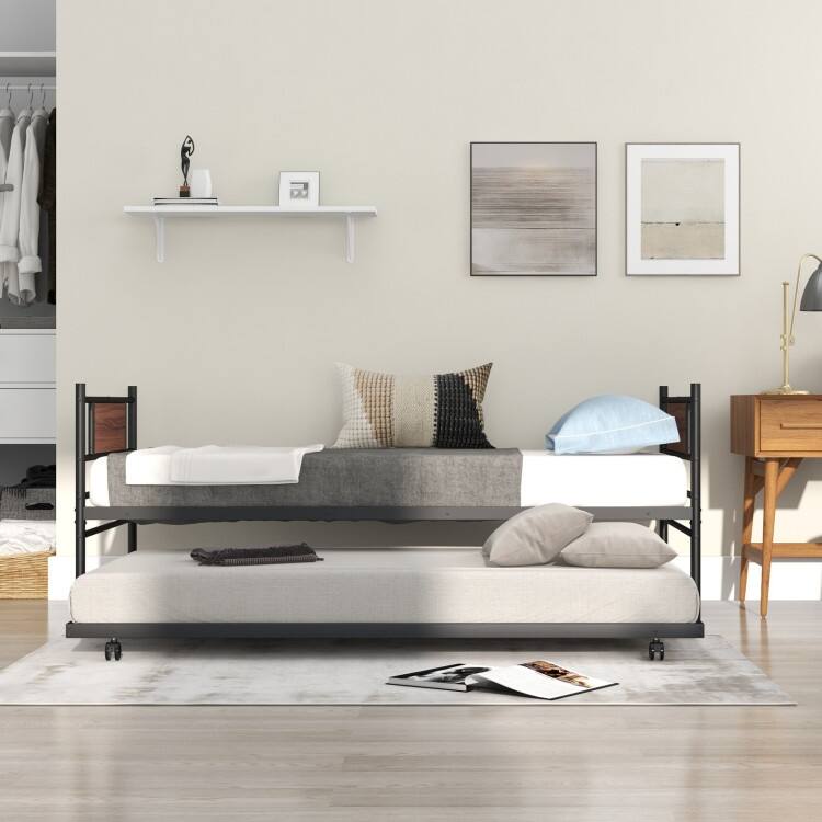 Space-Saving Twin Daybed with Trundle and Lockable Design