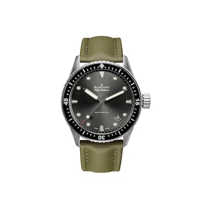 Blancpain Fifty Fathoms Bathyscaphe SS Men's Watch - Green Band, Grey Face