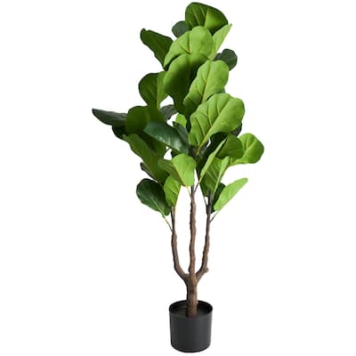 Faux Foliage Fiddle Leaf Artificial Tree with Black Pot - Green - Roche River Decor - 19"W x 24"L x 49"H