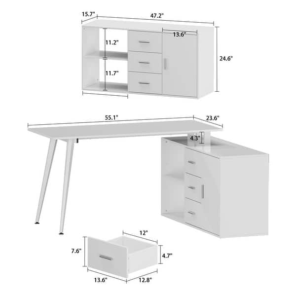 L Shaped Office Computer Desk with Drawers and Corner Desk