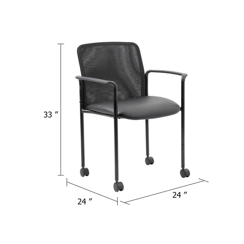 Vayu Stackable Guest Chair with Caster Wheels, Black Mesh and Caressoft Vinyl