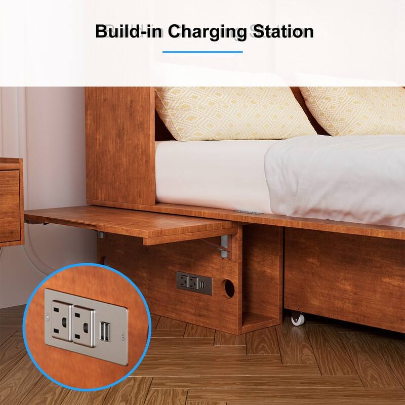 Mixoy Murphy Bed,Cabinet Chest Bed with Charging Station&Storage