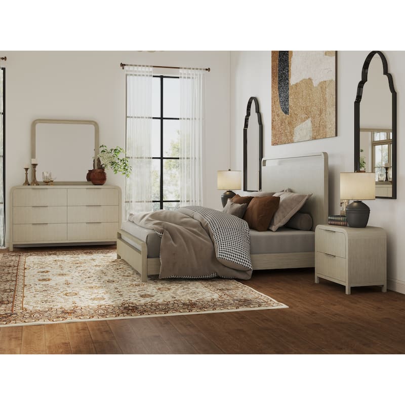Roundhill Furniture Tavari 5-Piece Bedroom Set with Panel Bed, Dresser, Mirror, and Two Nightstands in Light Gray