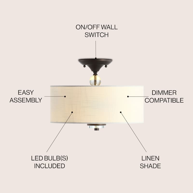 Marc Metal LED Semi Flush Mount, Oil Rubbed Bronze/White by JONATHAN Y - Oil Rubbed Bronze