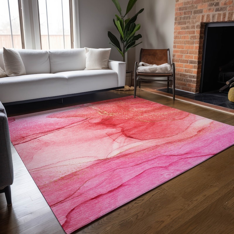 Machine Washable Indoor/ Outdoor Abstract Chantille Rug