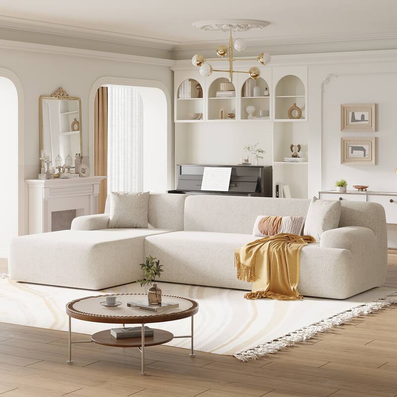 Modular L-Shape Sectional Sofa Couch, 2 Piece Free Combination - Beige
