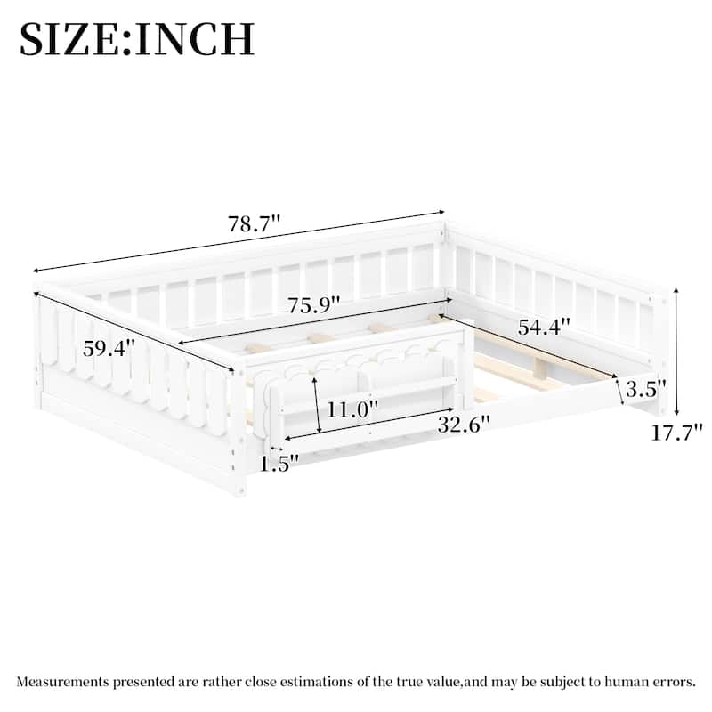 GDFStudio - Modern Wooden Full Size Platform Bed with Guardrail and Storage Shelves