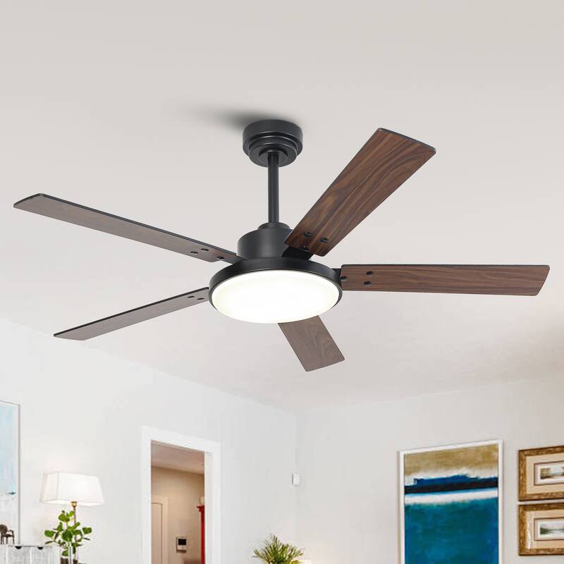 Vaczon 52" Black Reversible 5-Blade Intergrated LED Smart Ceiling Fan with Light and APP Control