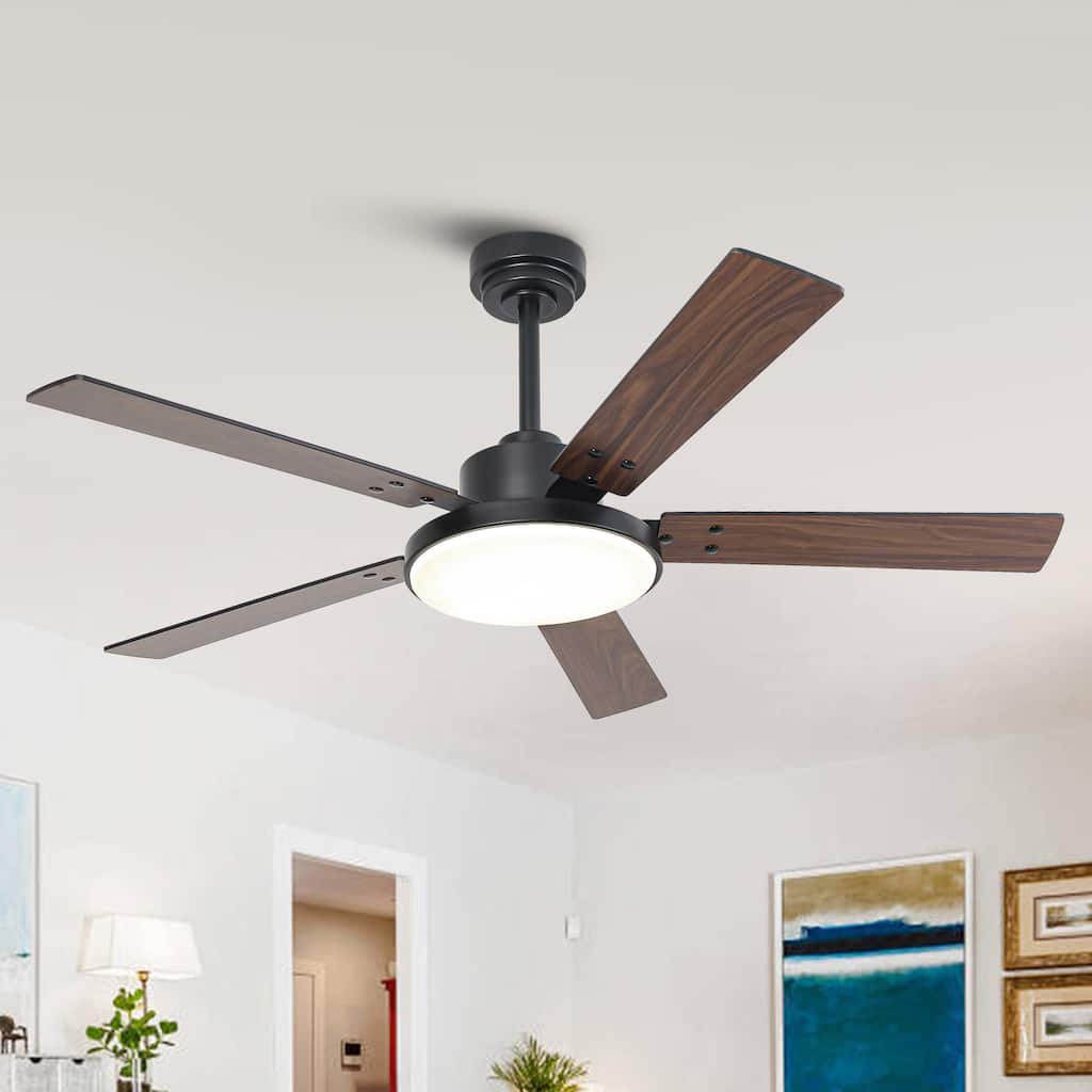 Vaczon 52" Black Reversible 5-Blade Intergrated LED Smart Ceiling Fan with Light and APP Control