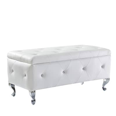 Bedroom End Bench Upholstered Storage Ottoman Bench for Bedroom End of Bed Faux Leather Storage Benches Footrest