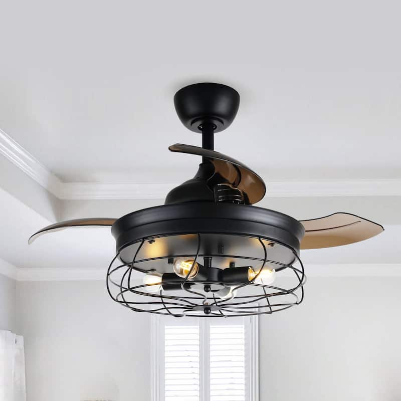 36-inch Industrial Black Retractable 3-Blade Ceiling Fan with Light Kit