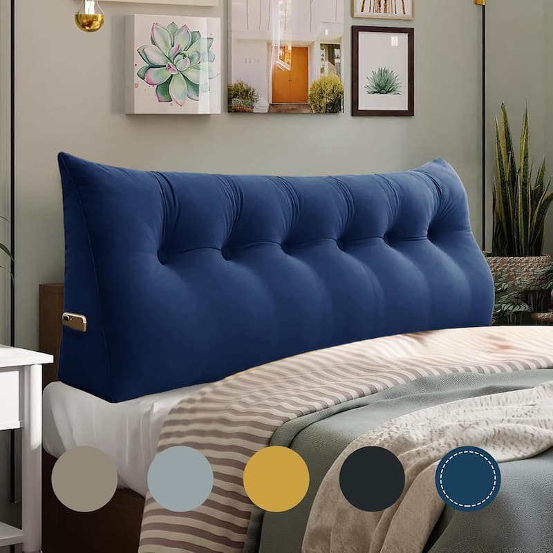 Velvet Headboard Reading Wedge Pillow for Bed Rest Sit Up Back Support - California King - Blue