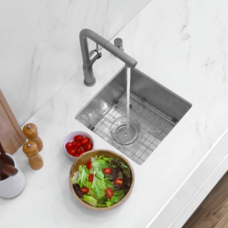 Stylish Undermount 15" Single-Bowl Stainless Steel Bar Sink S-317G - 15" x 15" x 8"