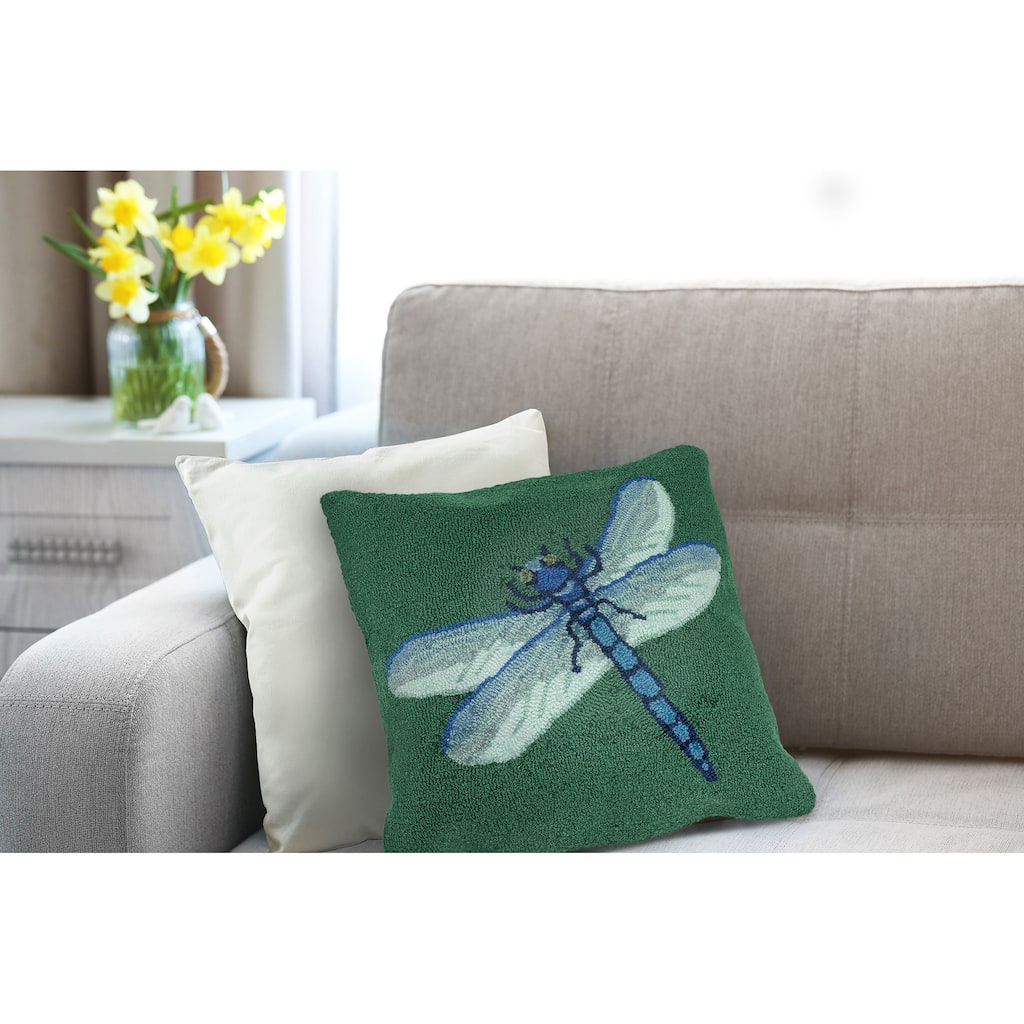 Liora Manne Frontporch Garden Dragonfly Indoor/Outdoor Pillow Green