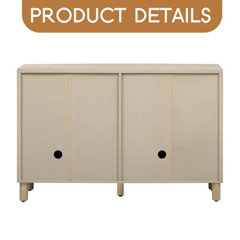 4-Door Buffet Cabinet with Storage, Wood Sideboard Cabinet with Unique Arc Handles and Adjustable Shelves for Dining Room