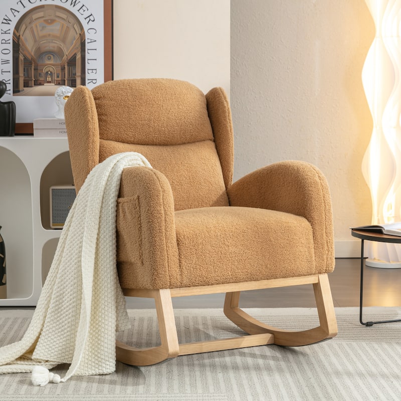 Teddy Fabric Rocking Chair With Packet Wood Legs