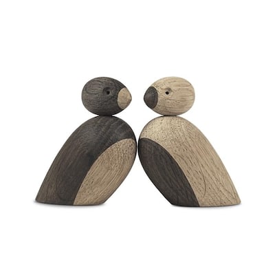 Kay Bojesen Pair Of Sparrows, Oak/Smoked Oak - H: 2.2"